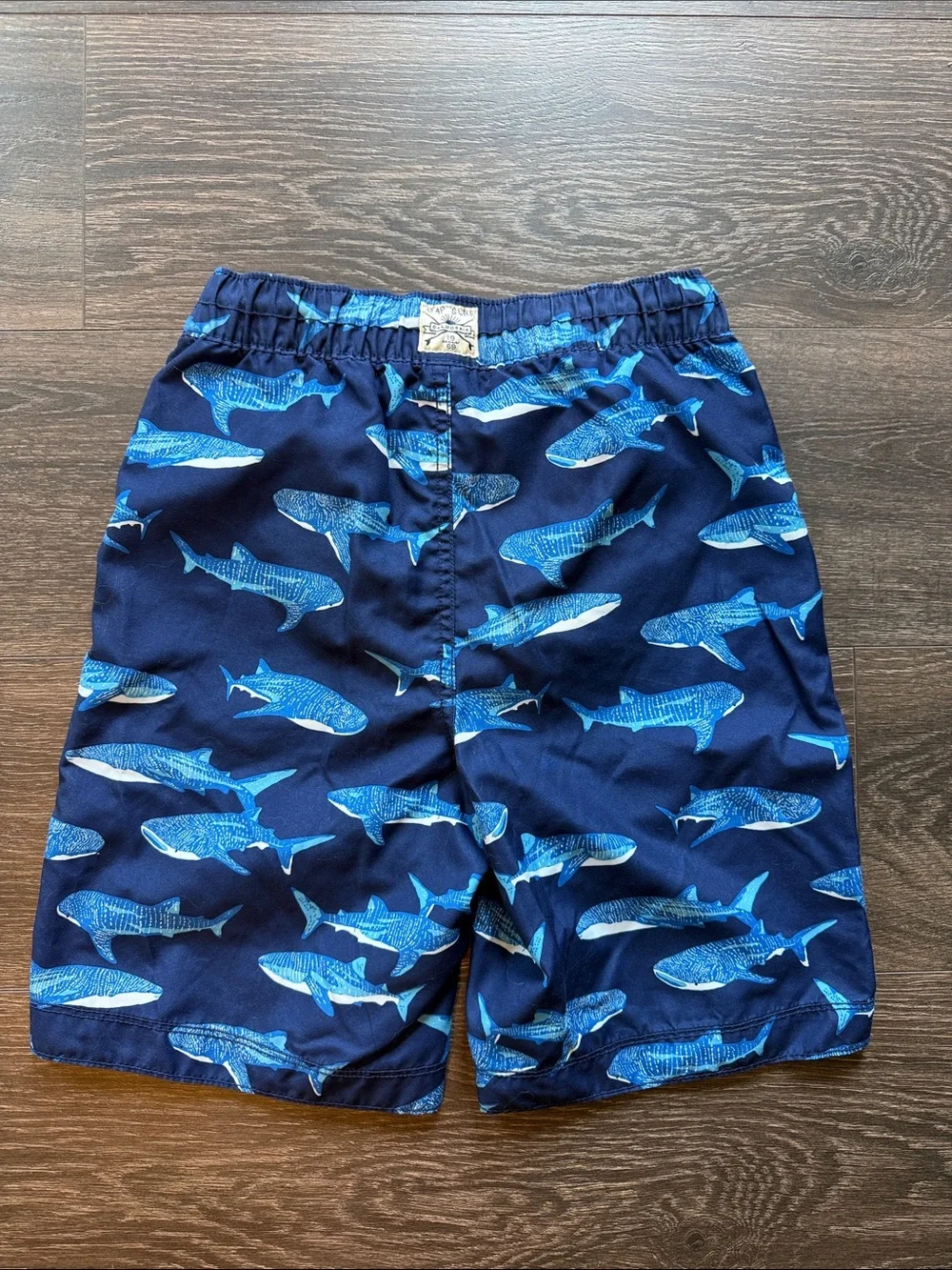 GAP Boys Navy Shark Swim Trunks with Yellow Drawstring